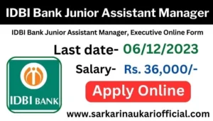 IDBI Bank Junior Assistant Manager, Executive Online Form