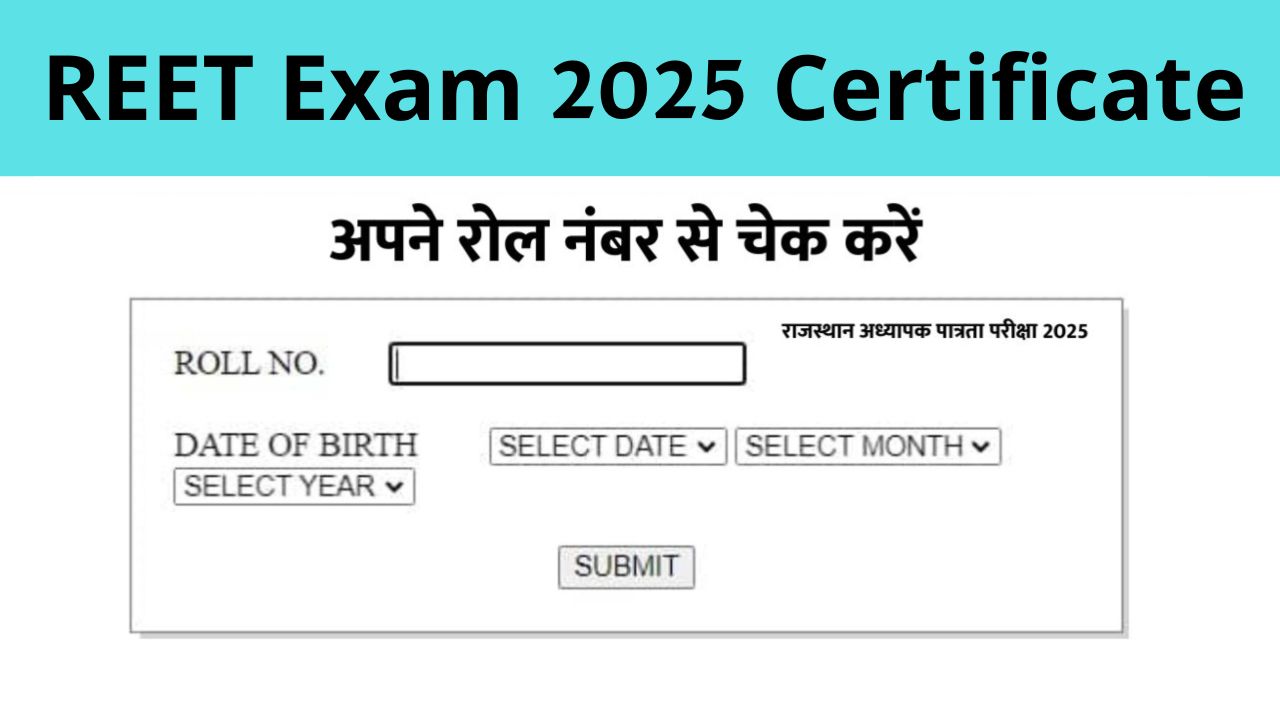 REET Exam 2025 Certificate