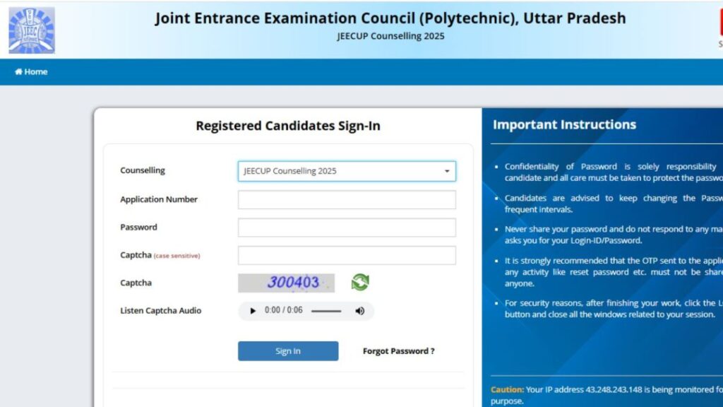 UP Polytechnic JEECUP Online Counseling 2025