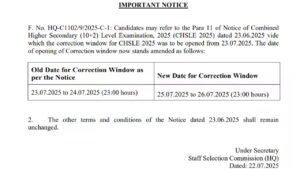 SSC CHSL 10+2 Correction Date 2025