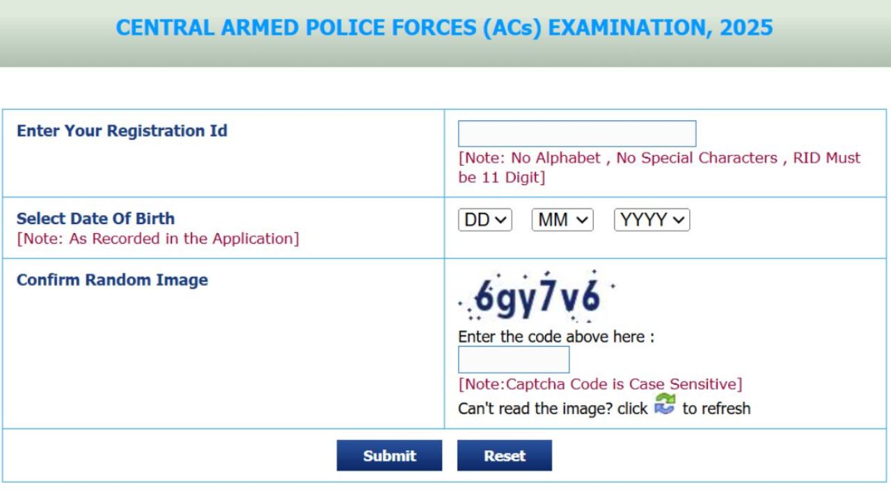 UPSC CAPF Admit Card 2025