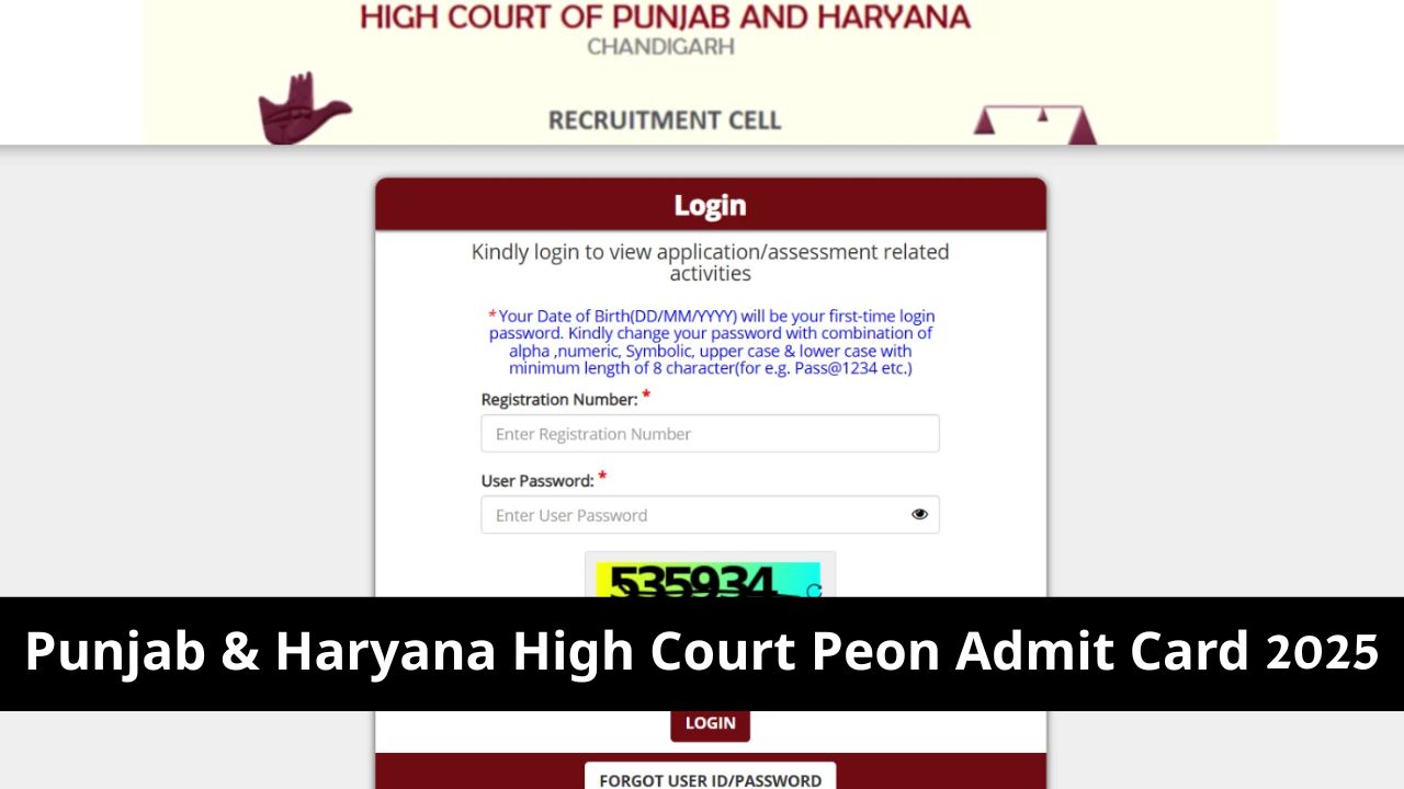 Panjab and Haryana High Court Peon Admit Card 2025