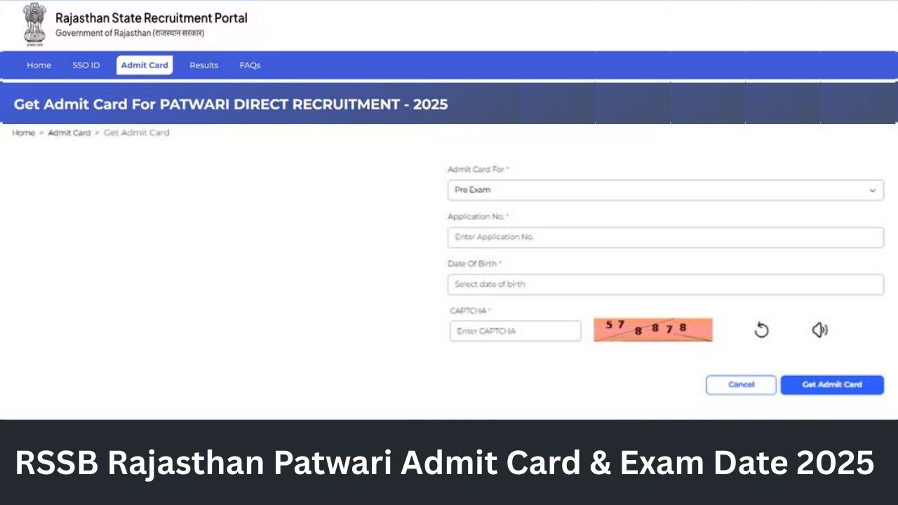 RSSB Rajasthan Patwari Admit Card & Exam Date 2025