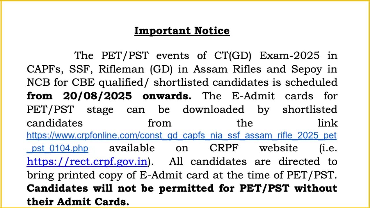 SSC GD Constable Physical Admit Card 2025