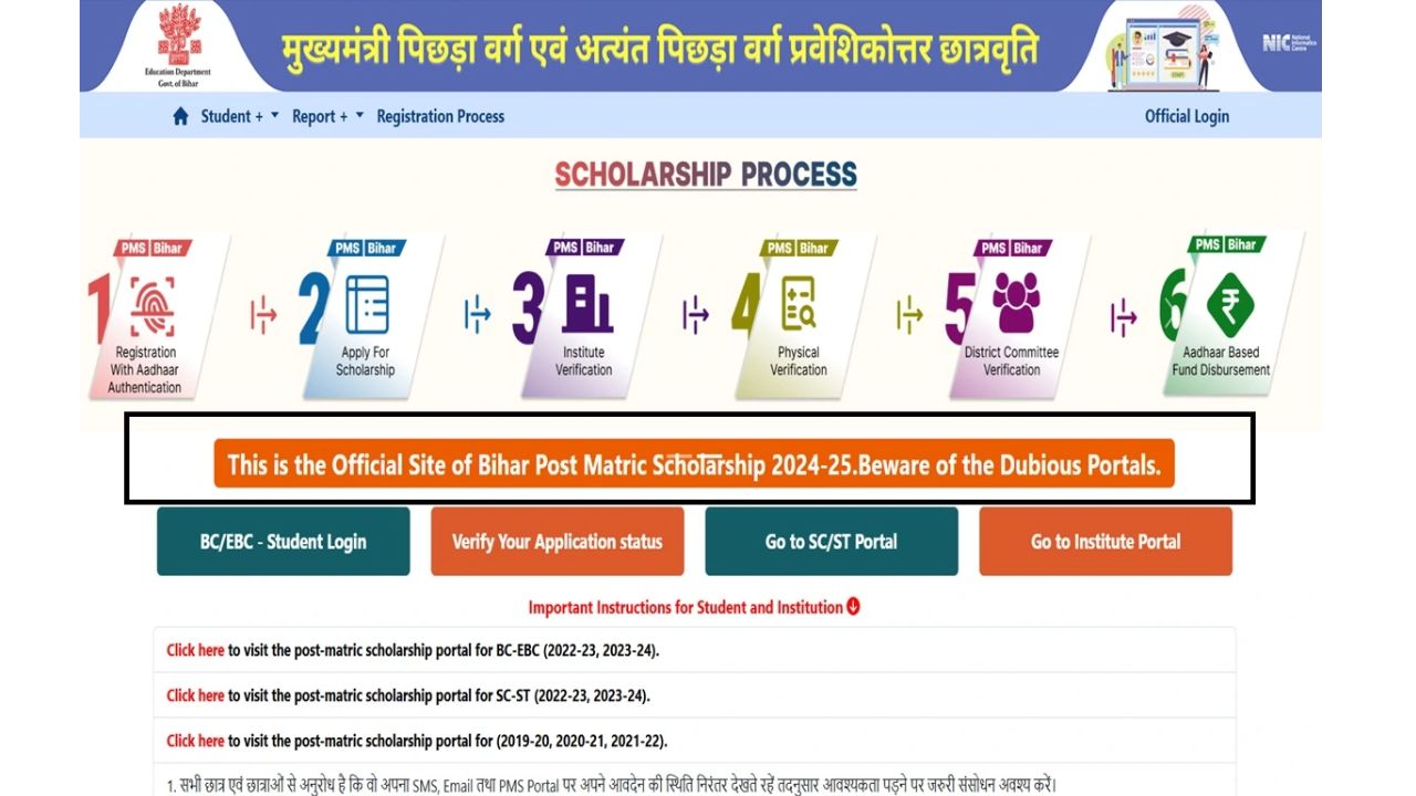 Bihar Post Matric Scholarship Form
