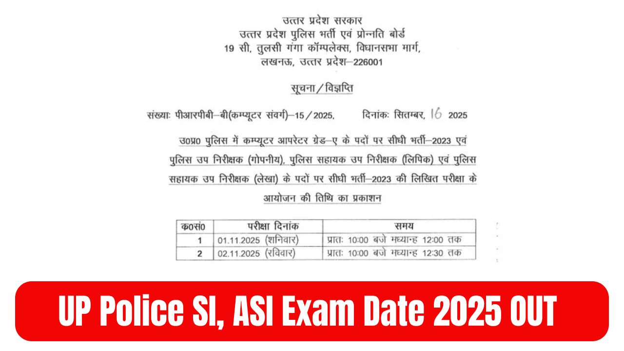 UP Police SI, ASI Exam Date 2025 OUT