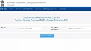 Chandigarh SSA JBT Primary Teacher Admit Card 2025