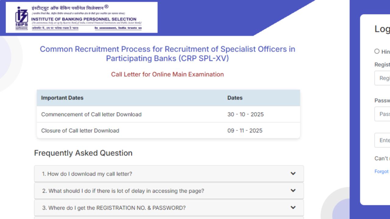 IBPS SO Mains Admit Card 2025