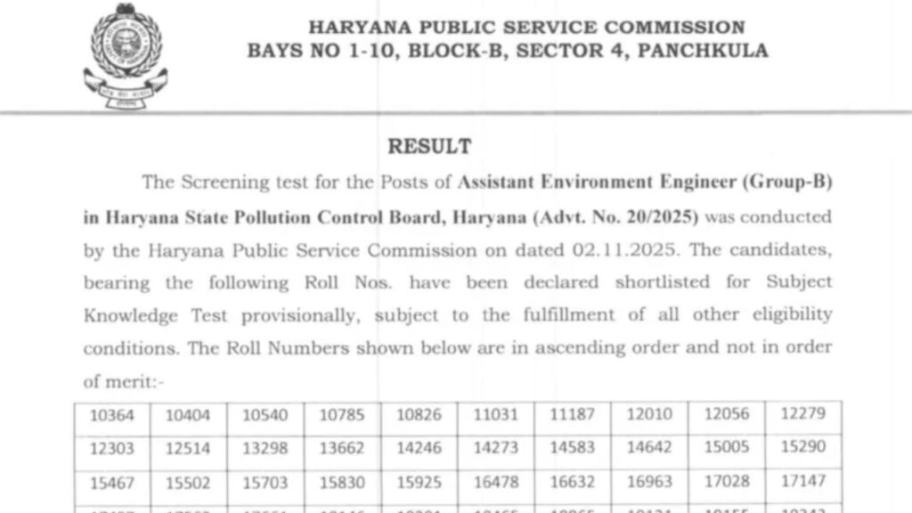 HPSC Assistant Environment Engineer Result 2025