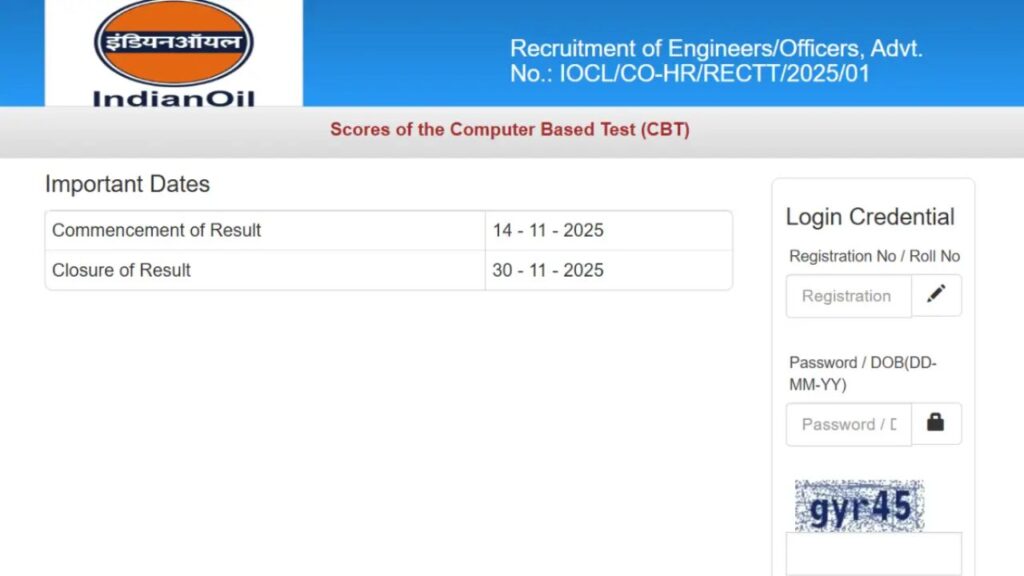 IOCL Junior Engineer Result 2025
