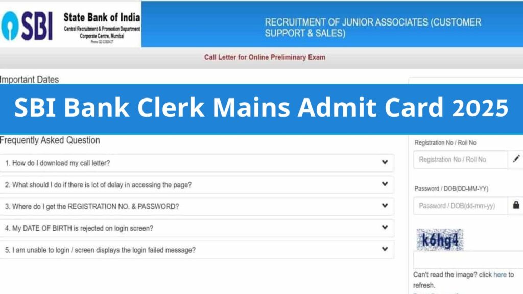 SBI Bank Clerk Mains Admit Card 2025