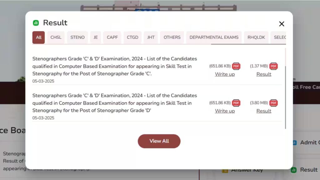 SSC Stenographer C, D Result 2025