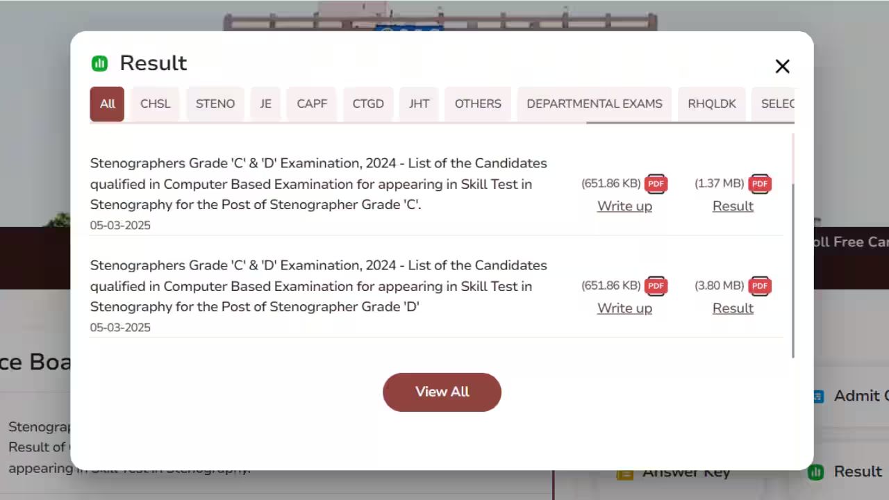 SSC Stenographer C, D Result 2025