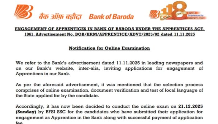 Bank of Baroda Apprentice Admit Card 2025