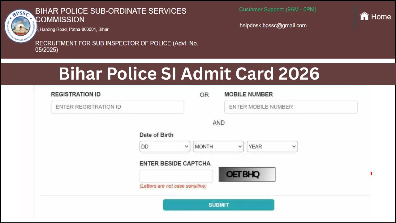 Bihar Police SI Admit Card 2026