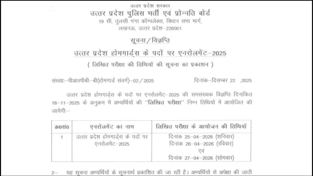 UP Home Guard Exam Date 2025