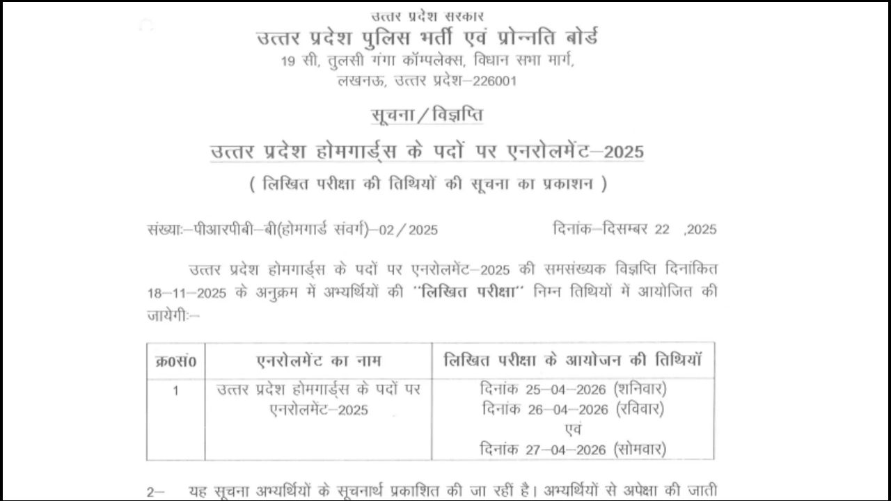 UP Home Guard Exam Date 2025