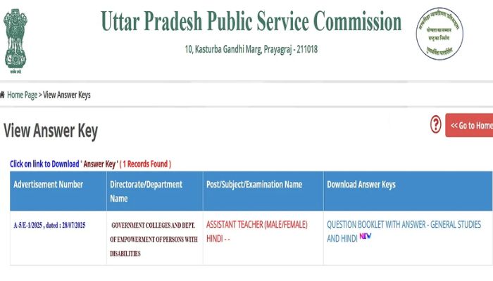 UP LT Grade Teacher Answer Key 2025