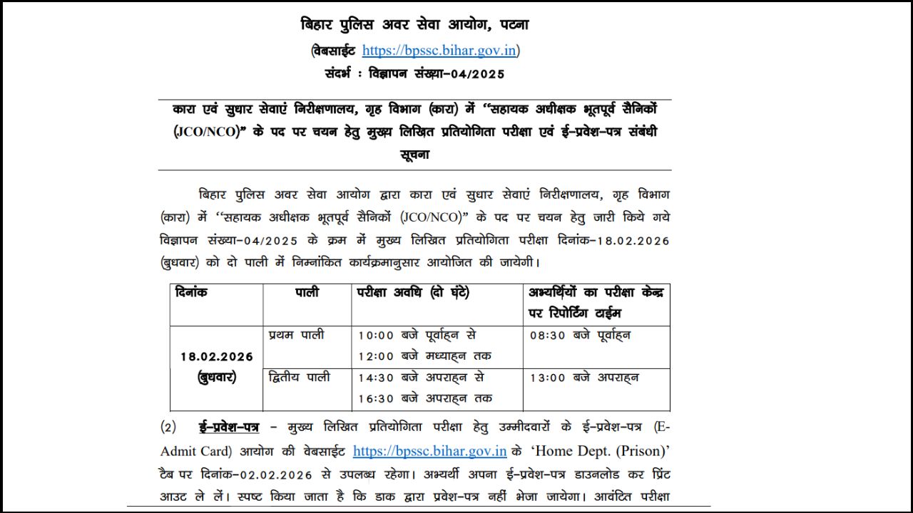 Bihar Police Assistant Superintendent Exam Date 2026