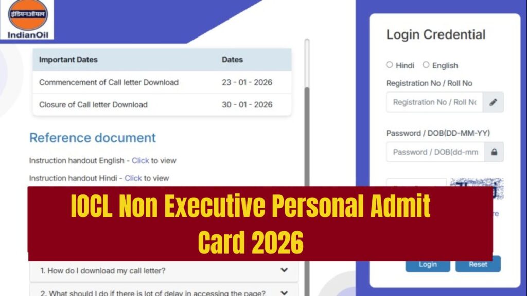 IOCL Non Executive Personal Admit Card 2026