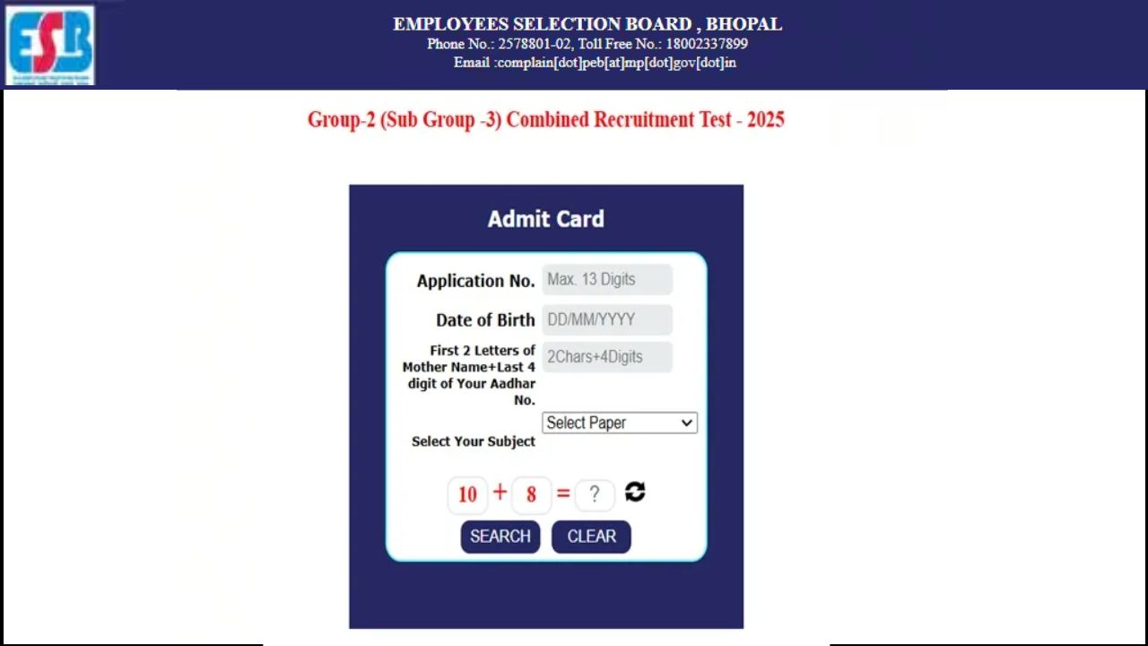 MPESB Group 2 Sub Group 3 Admit Card 2026