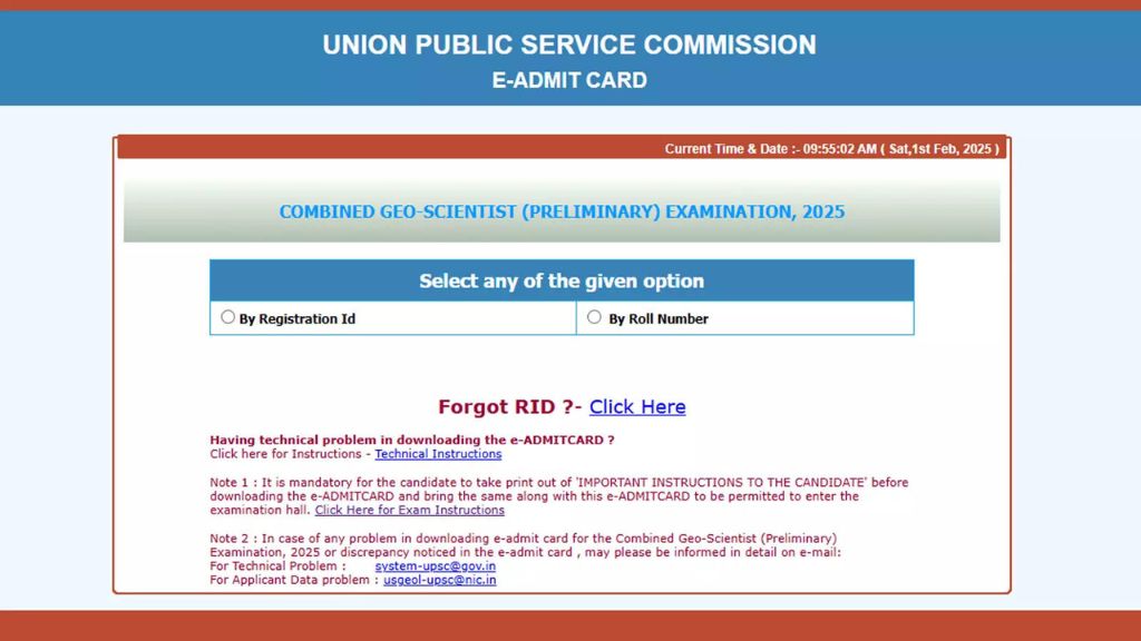 UPSC Geo Scientist Pre Admit Card 2026