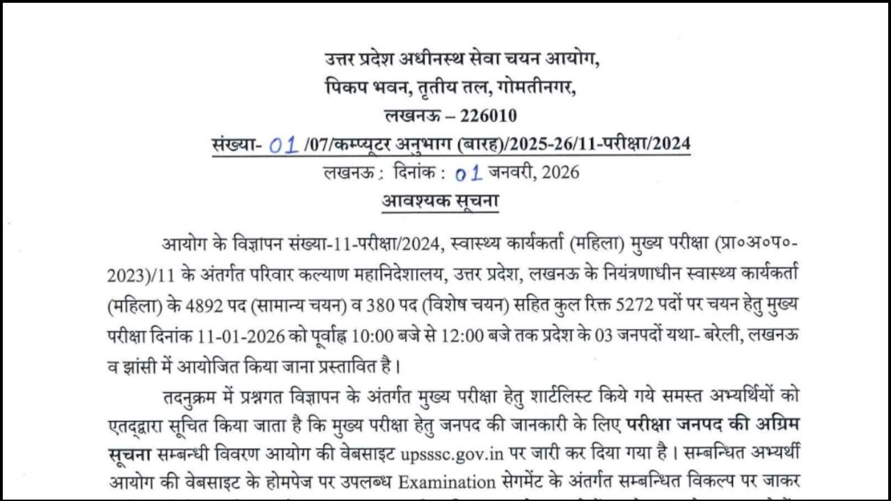 UPSSSC ANM Main Exam Date 2026, Admit Card