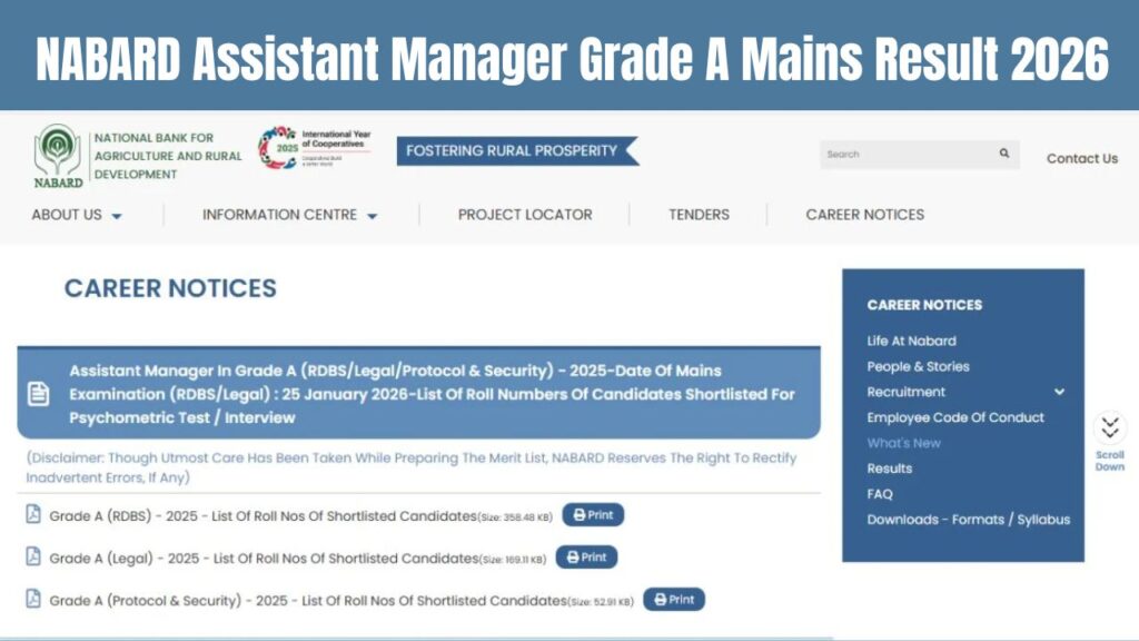 NABARD Assistant Manager Grade A Mains Result 2026