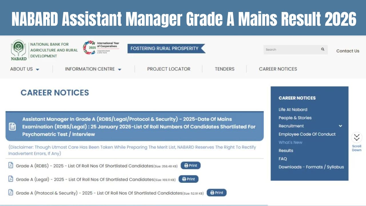 NABARD Assistant Manager Grade A Mains Result 2026