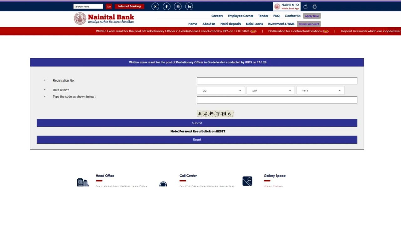 Nainital Bank Clerk CSA, PO & SO Result 2026