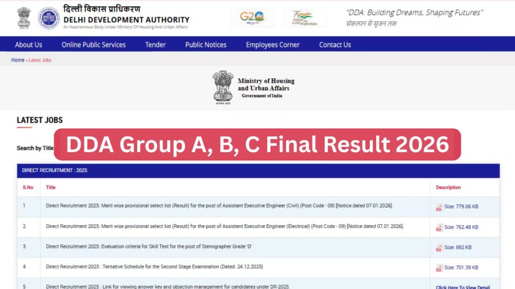 DDA Group A, B, C Final Result 2026