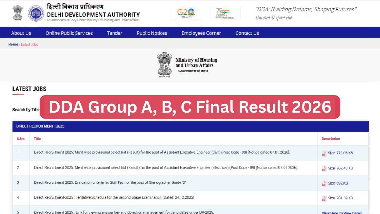 DDA Group A, B, C Final Result 2026