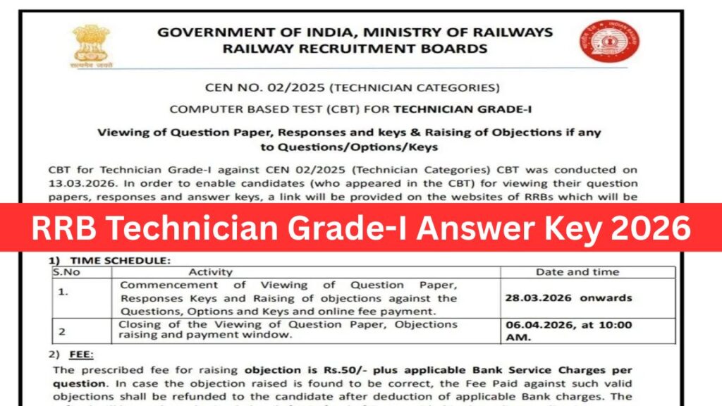 RRB Technician Grade-I Answer Key 2026