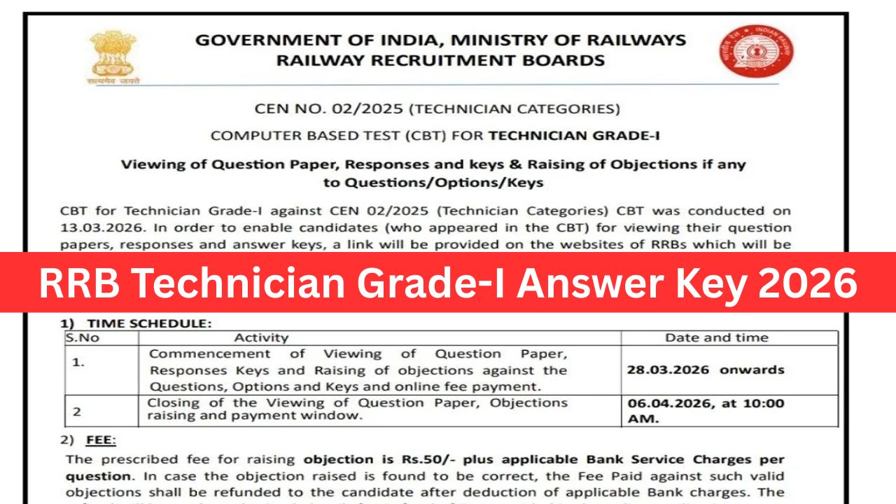 RRB Technician Grade-I Answer Key 2026
