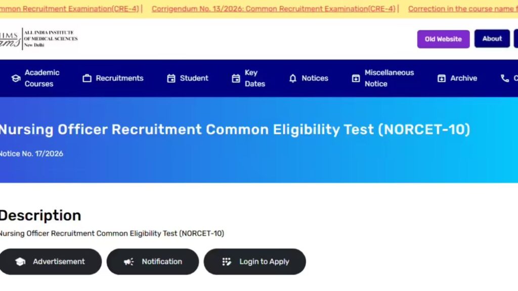 AIIMS NORCET 10th Nursing Officer Admit Card 2026 AIIMS NORCET 10th Nursing Officer Admit Card 2026