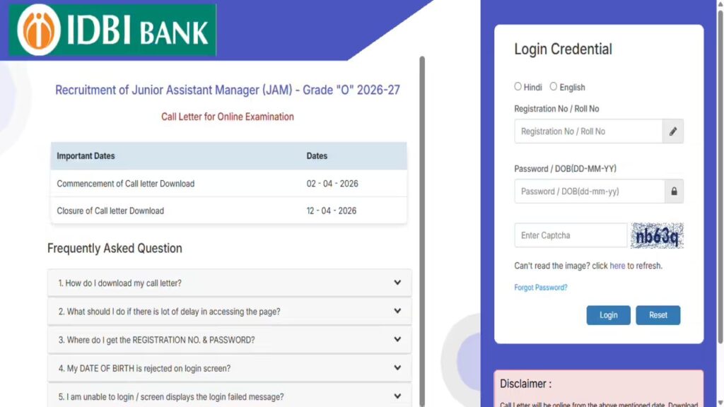 IDBI Bank JAM Admit Card 2026 IDBI Bank JAM Admit Card 2026