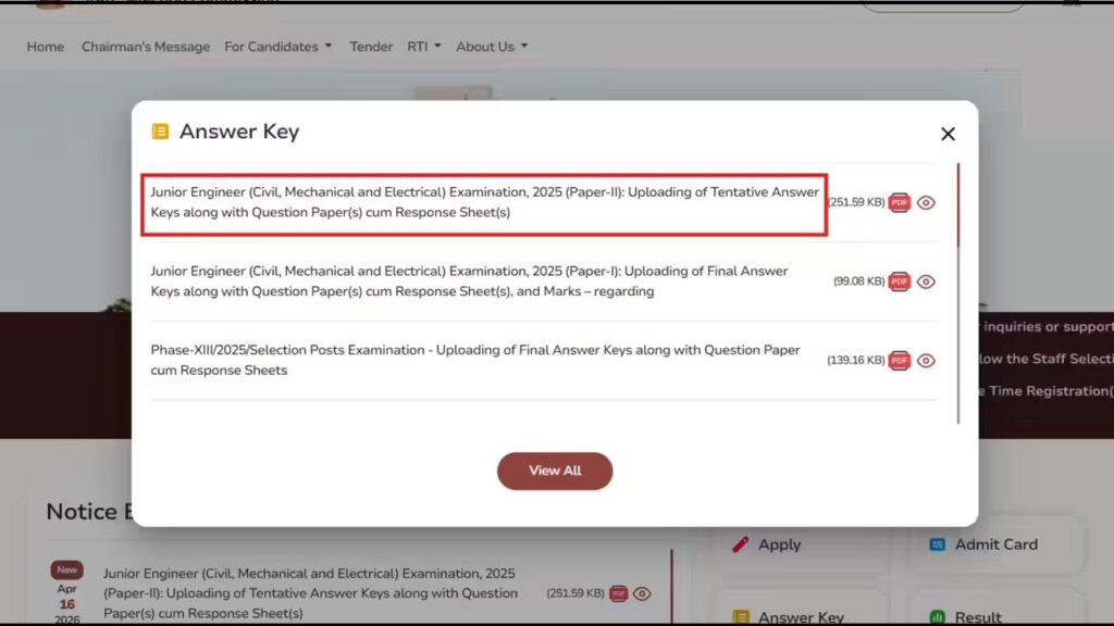 SSC JE Tier-II Answer Key 2026