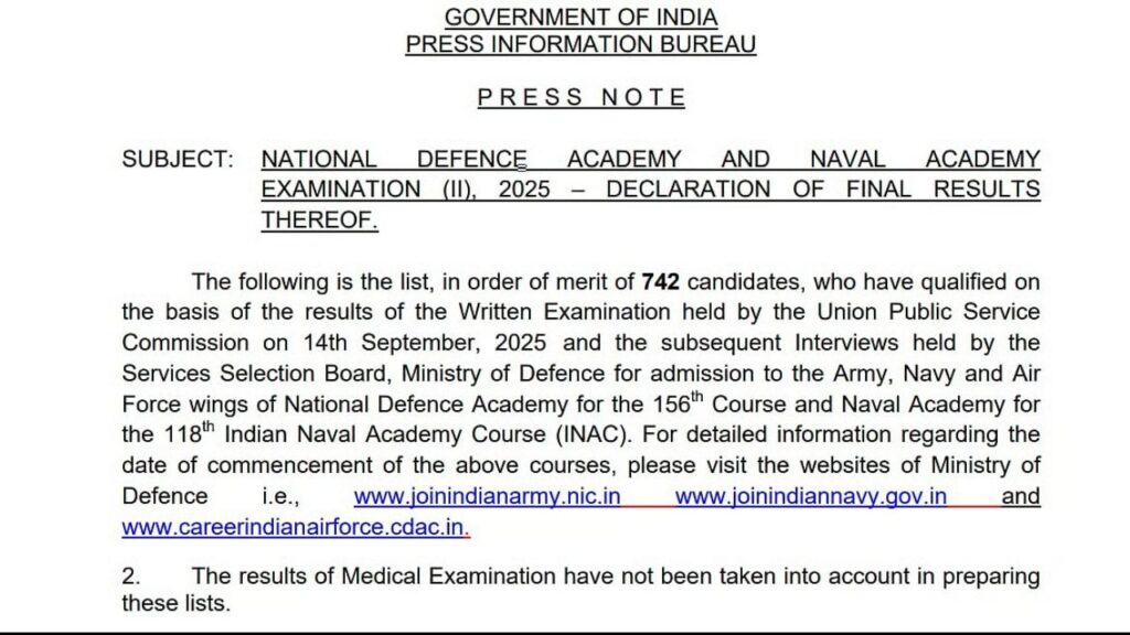 UPSC NDA II Final Result 2026