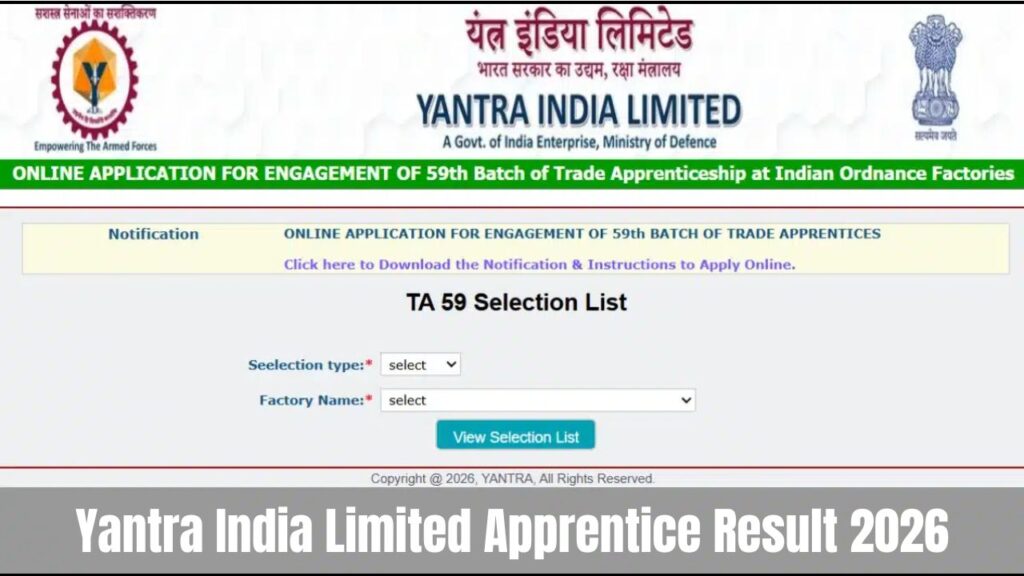 Yantra India Limited Apprentice Result 2026