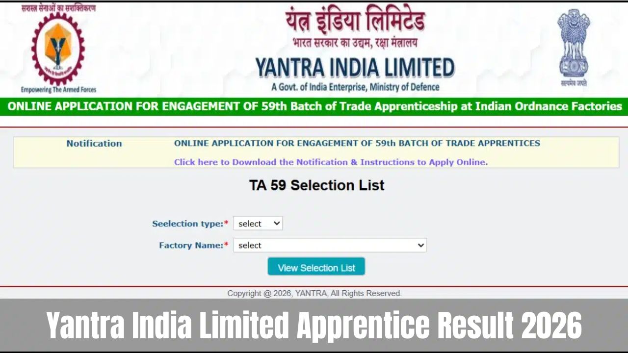 Yantra India Limited Apprentice Result 2026