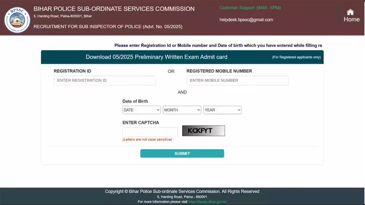BPSSC SI Mains Admit Card 2026