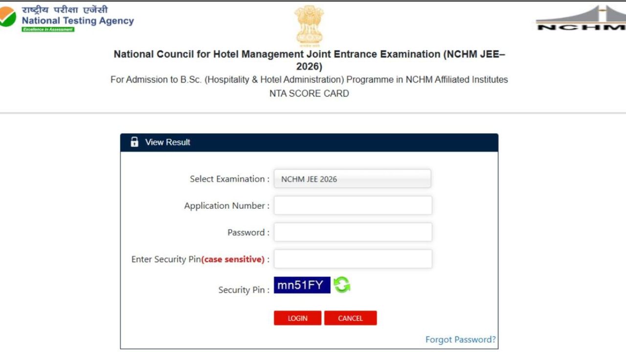 NTA NCHM JEE Result 2026