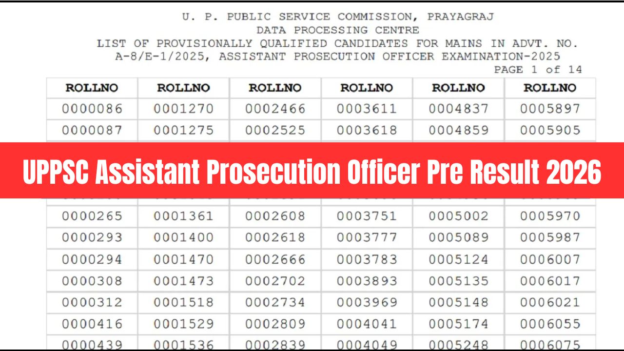 UPPSC Assistant Prosecution Officer Pre Result 2026