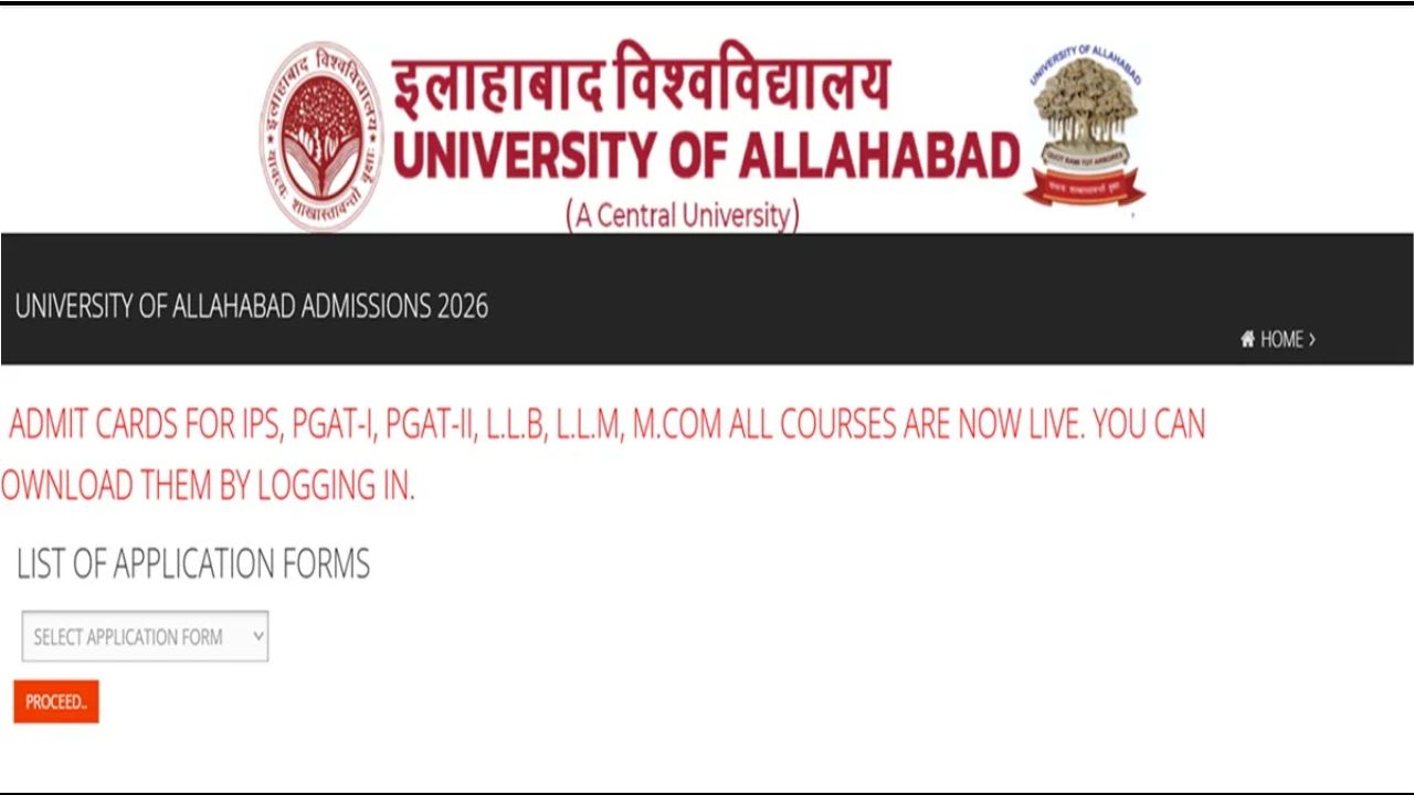 Allahabad University PGAT Admit Card 2026