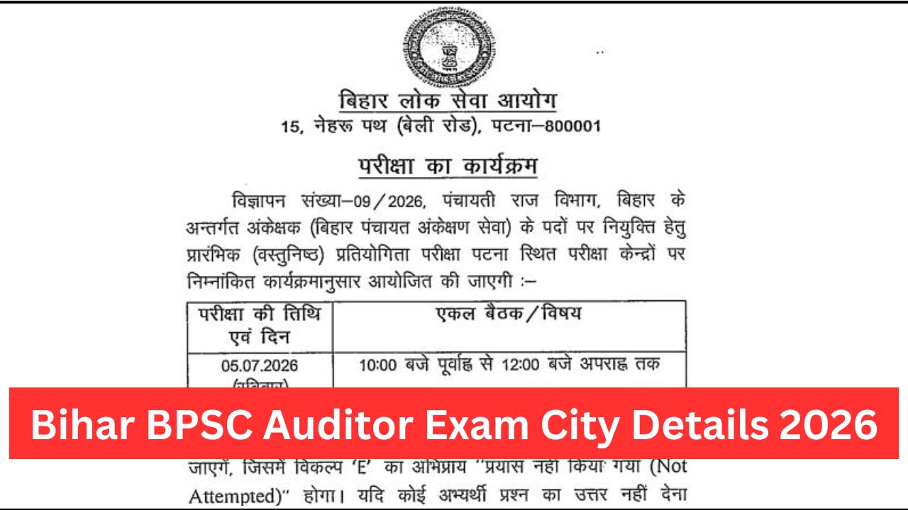 Bihar BPSC Auditor Exam City Details 2026
