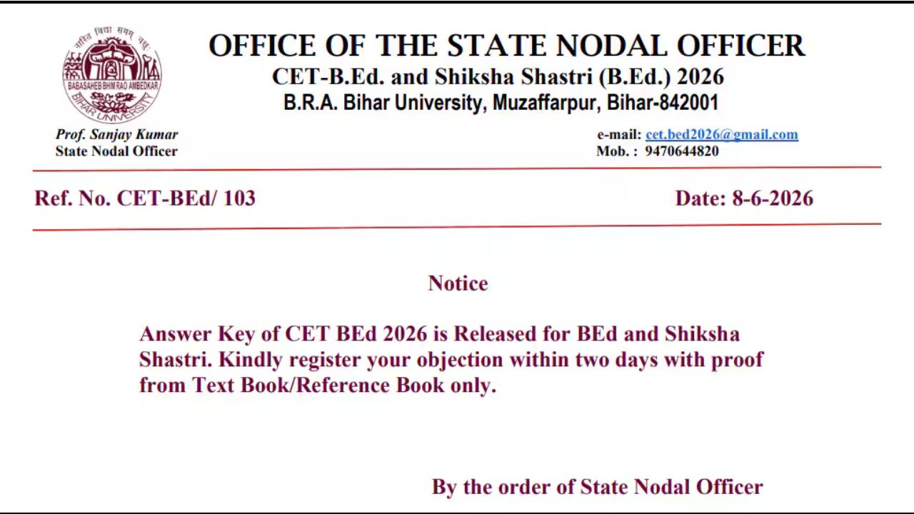 Bihar CET B.Ed Answer Key 2026
