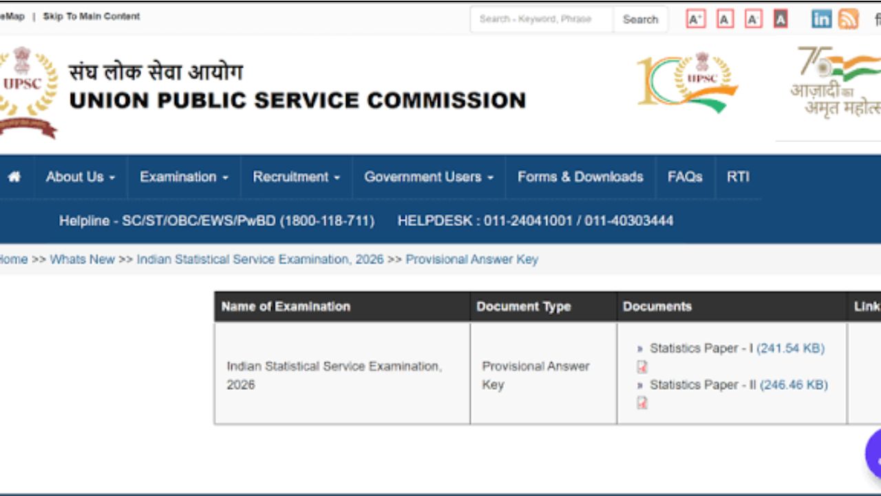 UPSC ISS Answer Key 2026