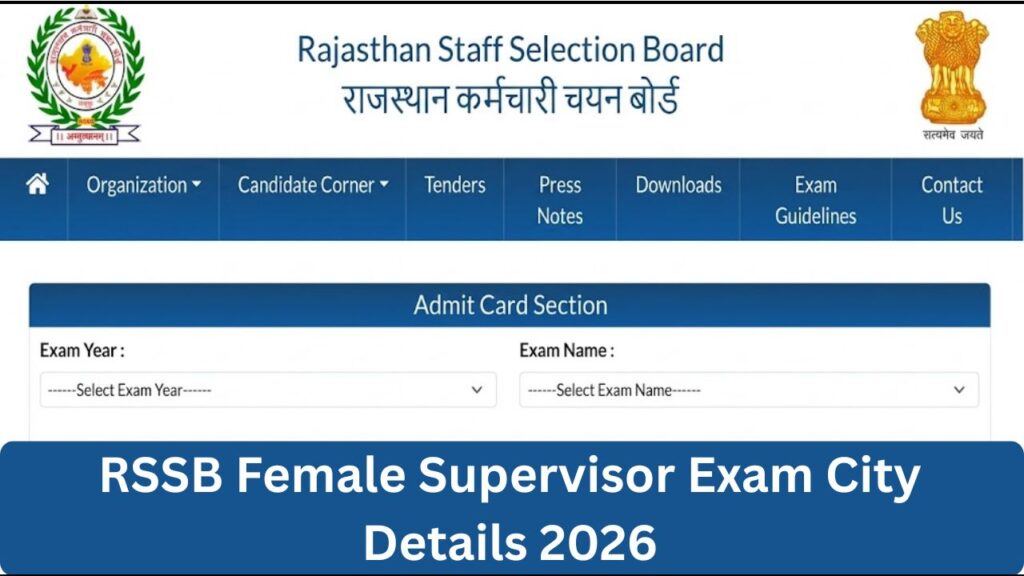 RSSB Female Supervisor Exam City Details 2026
