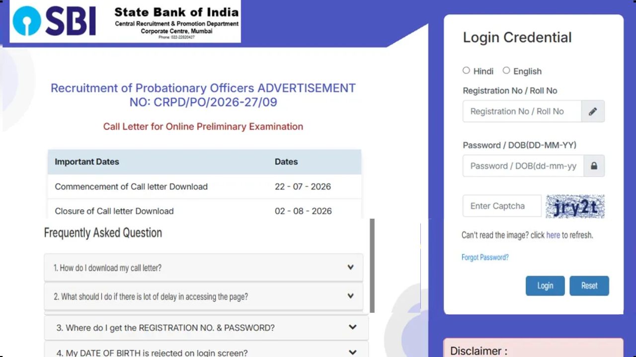 SBI PO Pre Admit Card 2026
